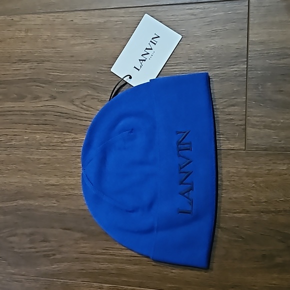 LANVIN LOGO EMBROIDERY WOOL HAT- BLUE - Picture 5 of 11